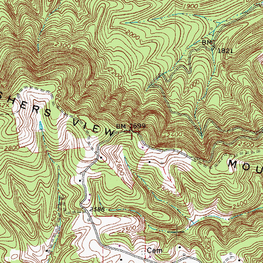Topographic Map of Fishers View Mountain, VA