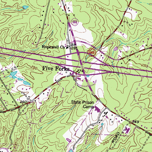 Topographic Map of Five Forks, VA