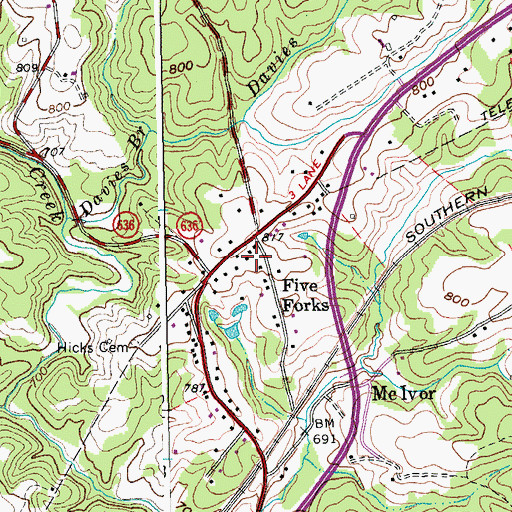 Topographic Map of Five Forks, VA