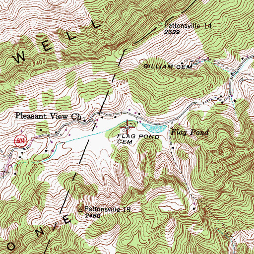 Topographic Map of Flag Pond Cemetery, VA