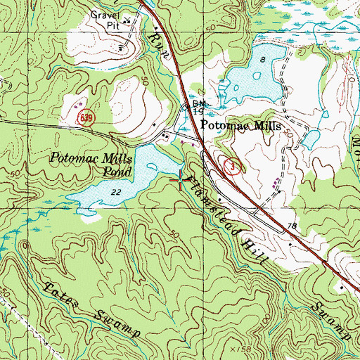 Topographic Map of Flamstead Hill Swamp, VA