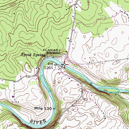 Topographic Map of Flanary Bridge, VA