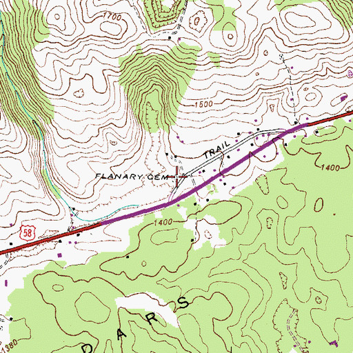 Topographic Map of Flanary Cemetery, VA