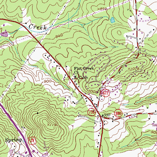 Topographic Map of Flat Creek Church, VA