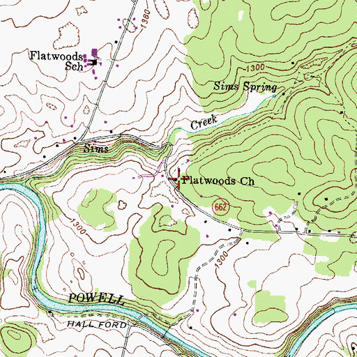 Topographic Map of Flatwoods Church, VA