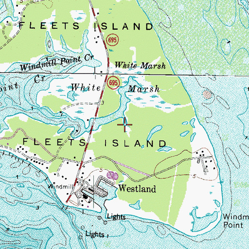 Topographic Map of Fleets Island, VA