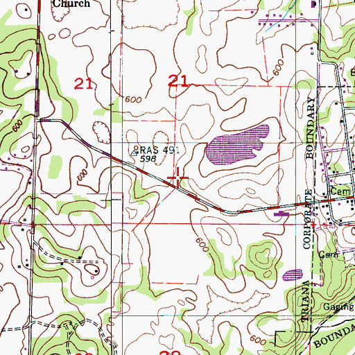 Topographic Map of Batts-Ward Cemetery, AL