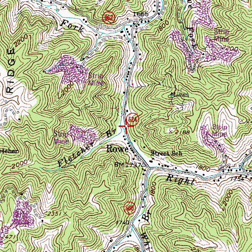 Topographic Map of Fletcher Branch, VA