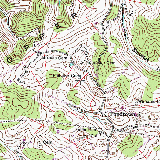 Topographic Map of Fletcher Cemetery, VA