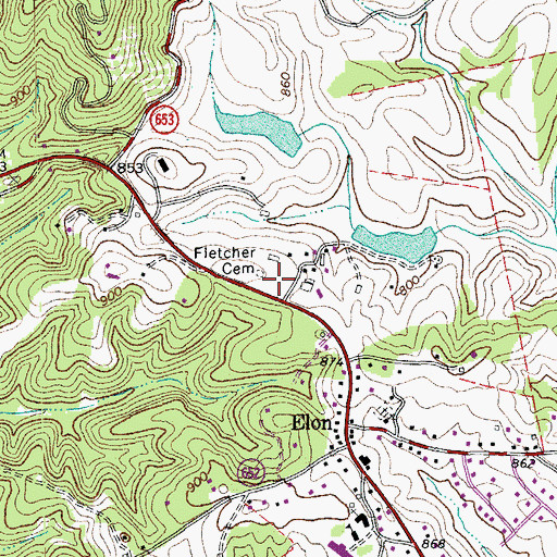 Topographic Map of Fletcher Cemetery, VA
