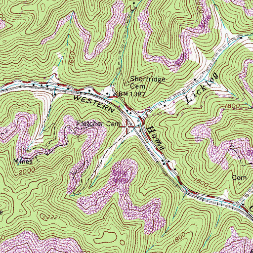 Topographic Map of Fletcher Cemetery, VA