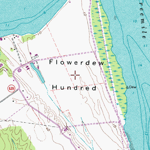 Topographic Map of Flowerdew Hundred, VA