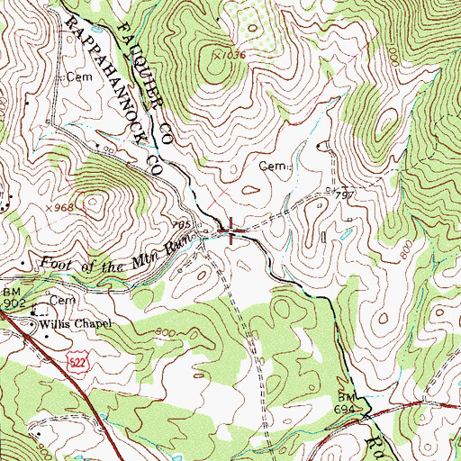 Topographic Map of Foot of the Mountain Run, VA