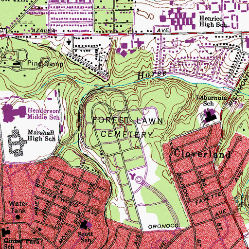 Topographic Map of Forest Lawn Cemetery, VA