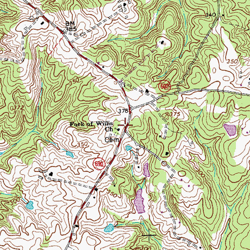 Topographic Map of Fork of Willis Church, VA