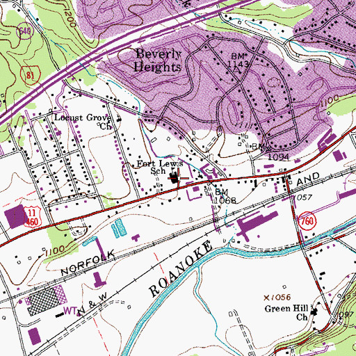 Topographic Map of Fort Lewis Elementary School, VA