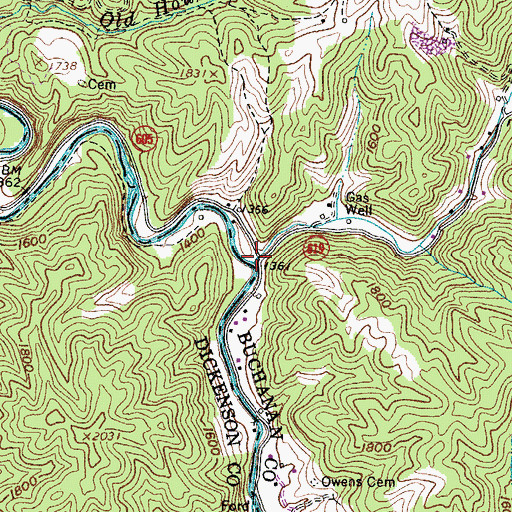 Topographic Map of Fox Creek, VA