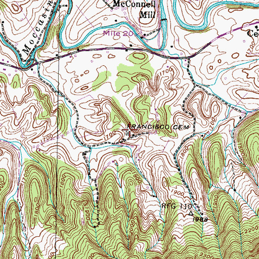 Topographic Map of Francisco Cemetery, VA