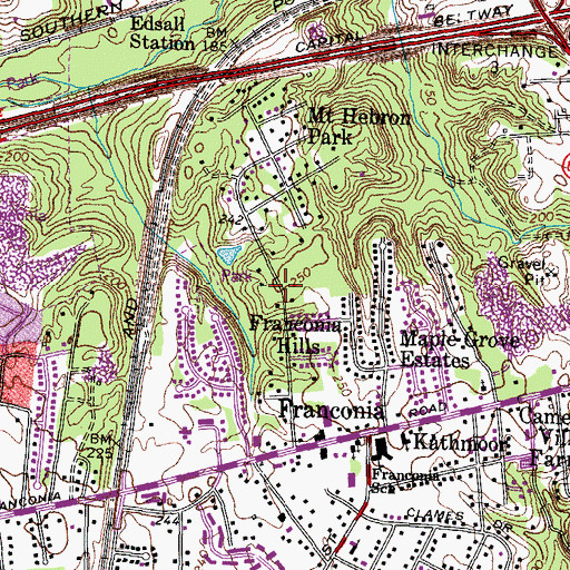 Topographic Map of Franconia Hills, VA
