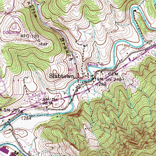 Topographic Map of Franklin Branch, VA