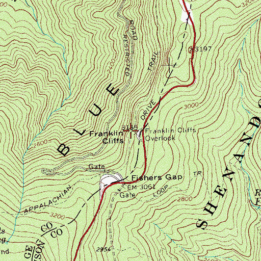 Topographic Map of Franklin Cliffs, VA