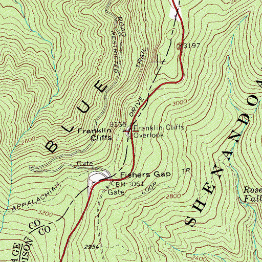Topographic Map of Franklin Cliffs Overlook, VA