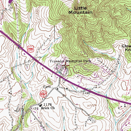 Topographic Map of Franklin Memorial Park, VA