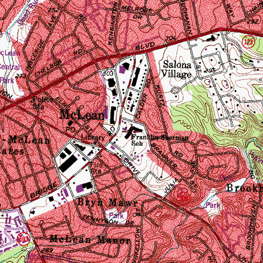 Topographic Map of Franklin Sherman Elementary School, VA