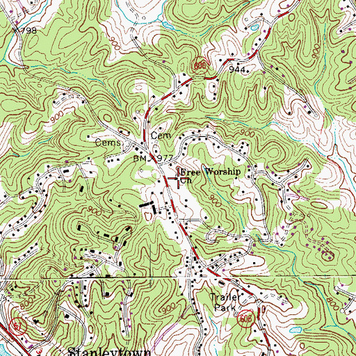 Topographic Map of Free Worship Church, VA