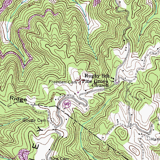 Topographic Map of Freeman Cemetery, VA