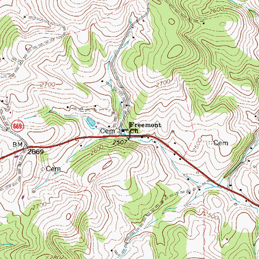 Topographic Map of Freemont Church, VA
