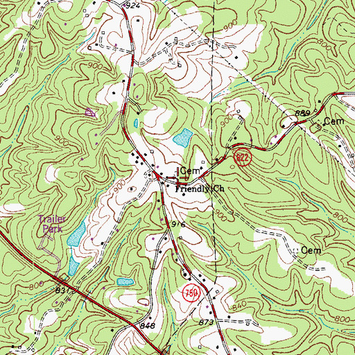 Topographic Map of Friendly Church, VA