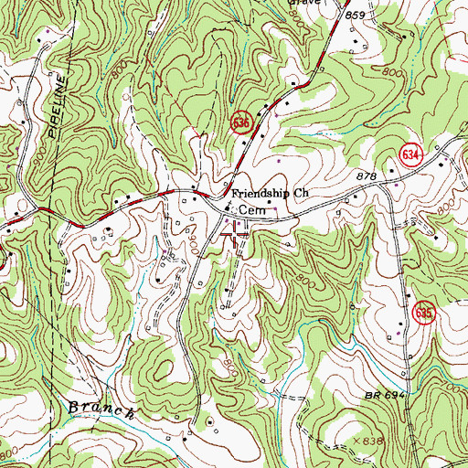 Topographic Map of Friendship Church, VA