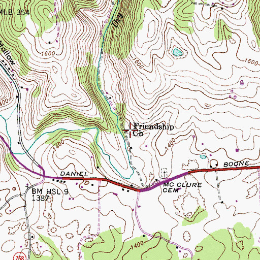 Topographic Map of Friendship Church, VA