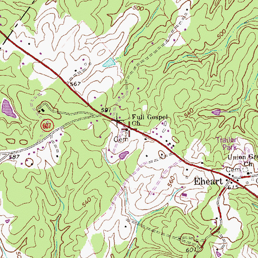 Topographic Map of Full Gospel Church, VA