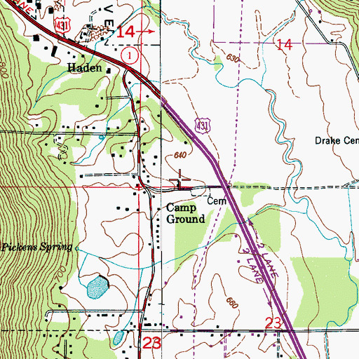 Topographic Map of Big Cove Presbyterian Church, AL