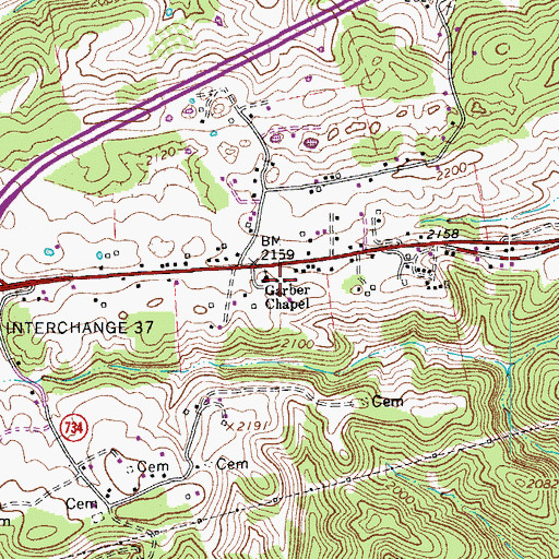 Topographic Map of Garber Chapel, VA