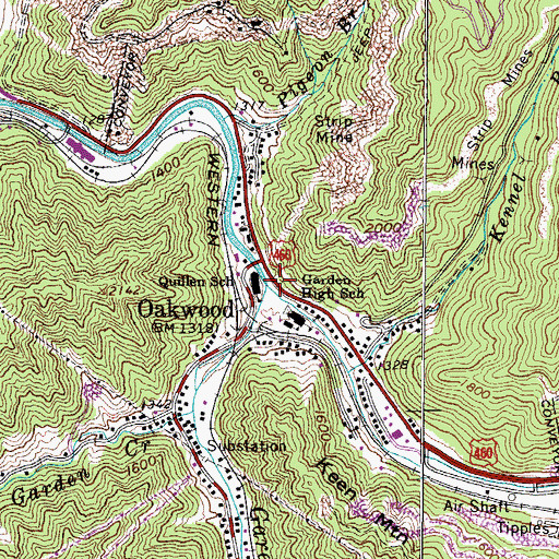 Topographic Map of Garden Creek, VA