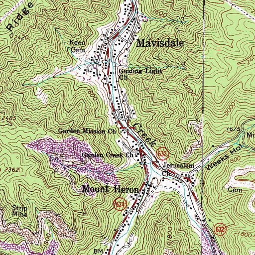 Topographic Map of Garden Mission Church, VA