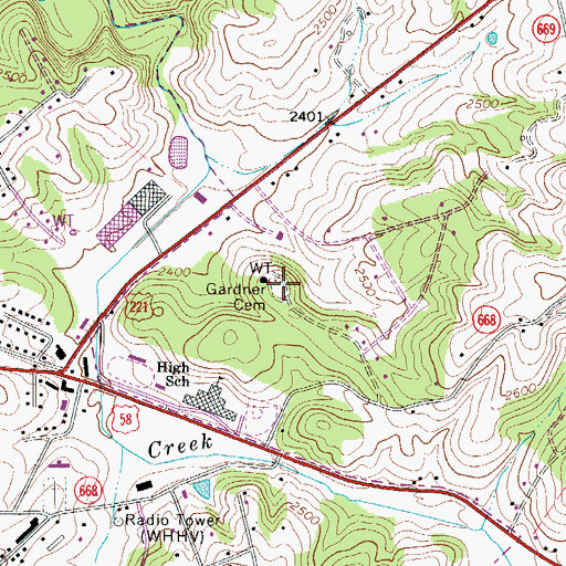 Topographic Map of Gardner Cemetery, VA