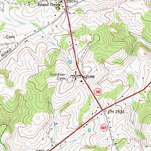 Topographic Map of Gardner Cemetery, VA