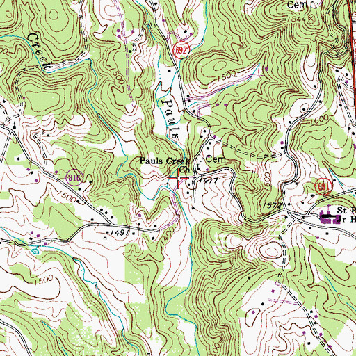 Topographic Map of Garners Creek, VA
