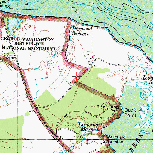 Topographic Map of George Washington Birthplace National Monument, VA