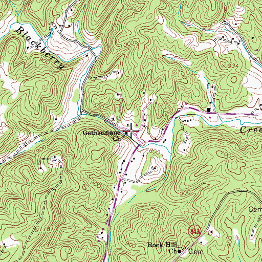 Topographic Map of Gethsemane Church, VA