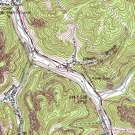 Topographic Map of Gibson Branch, VA