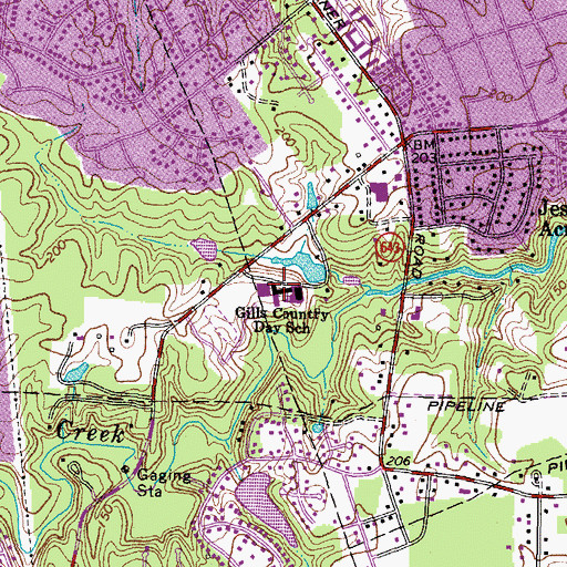 Topographic Map of Gills Country Day School, VA