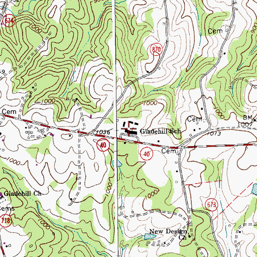 Topographic Map of Glade Hill Elementary School, VA