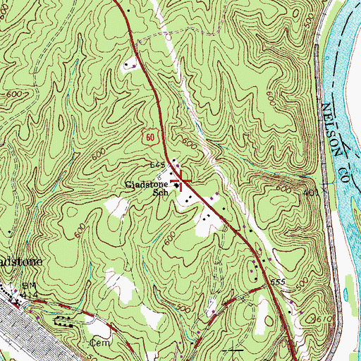 Topographic Map of Gladstone School, VA