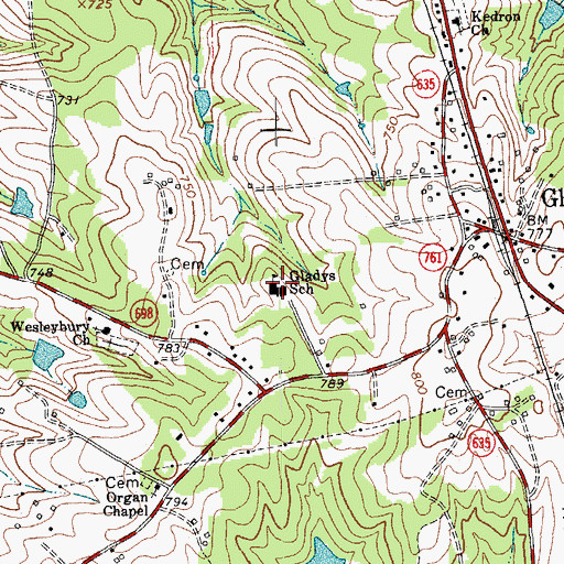 Topographic Map of Gladys Elementary School, VA