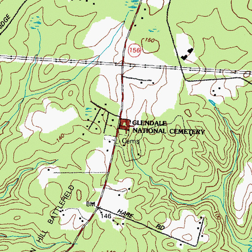 Topographic Map of Glendale National Cemetery, VA